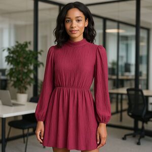 NEW Floret Studios Womens Large Burgundy‎ Crinkle Retro Office Secretary Dress